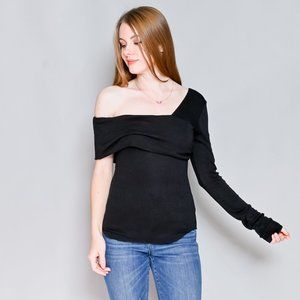 THE RANGE One-Sleeve Ribbed Black Top